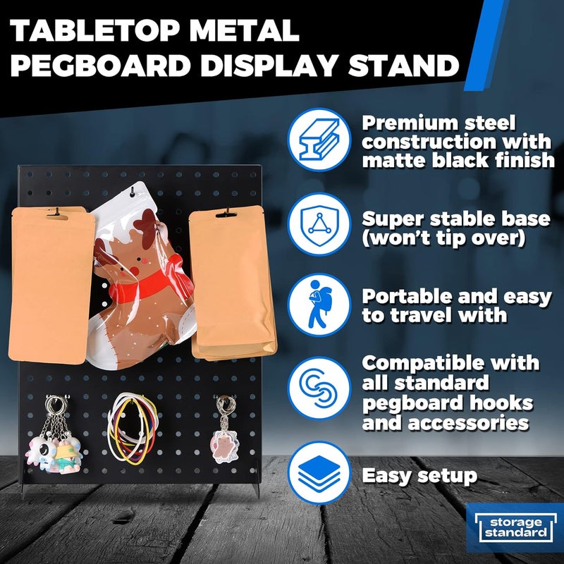 Storage Standard Pegboard Display Stand for Craft Shows & Fairs - Metal Jewelry Retail Display for Selling Accessories, Earring, Pin Stands for Retail Stores, Vendors & Events - 17" x 13”, Black - Image 3